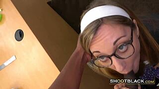 Nerdy Chick Sucks Directors Massive Cock Before Taking It Deep