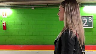 Risky Public Blowjob Blonde Slut Swallows It All