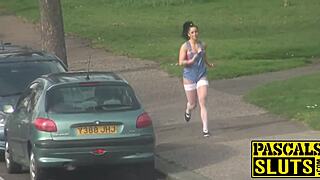 Sub in white fishnet stockings takes a hardcore pounding