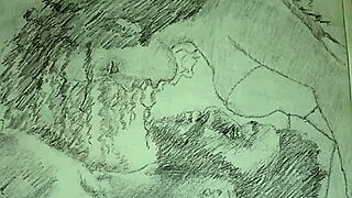 Couple in lingerie engages in artistic foreplay sketch