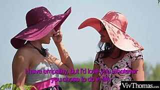 Stunning lesbians savor intimate moments in their lush garden