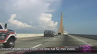 Topless Flashing Over Skyway Bridge In Convertible!