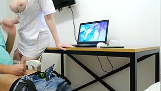 the nurse gives a prostate massage for cash, ending with milk 😏