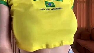 Hot stepmom removes her bra to reveal milky tits for a teasing show