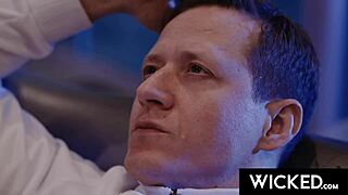 wicked hot threesome unfolds with blonde and brunette in doggystyle and cowgirl positions licking and blowing.