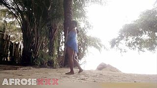 black girl teasing on beach