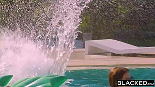 blacked hottie penelope rides huge bbc in secret pool, her pussy soaking under the shower as she bends over outdoors