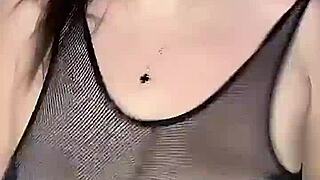 Man fucks huge natural tits from above in stockings