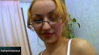 blonde girl with glasses gets fucked and swallows cum