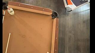 Cheerleader pornstar licks and sucks big black cock at pool hall