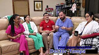 Dr. Tampa conducts Aria Nicole's 2023 yearly physical with long hair and glasses