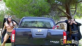 muscular dude penetrates blonde milf in woods?