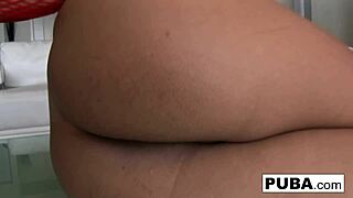 Diamond plays anal in red fishnets