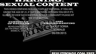 Do you see Aria Spencer licking that huge cock while Mick Blue watches?