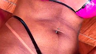 Gorgeous teen 18+ in ribbon bikini masturbates orally!