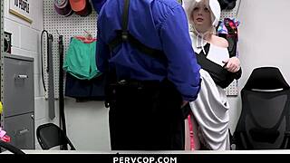 Troublemaking teen caught on hidden cam pays security cop with tight pussy.