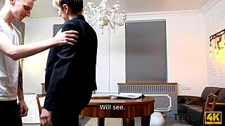 Tutor4K short-haired tutor engages in passionate affair with her disciple in missionary position.