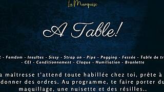 Intriguing French Femdom Milking Sissy On The Table