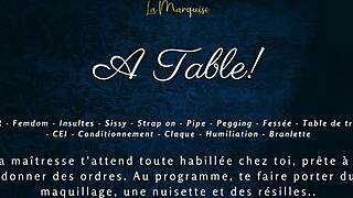 Intriguing French Femdom Milking Sissy On The Table