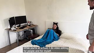 gamer girl deals with compromising situation with stepbro