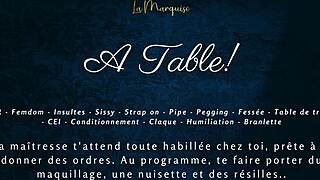 Intriguing French Femdom Milking Sissy On The Table