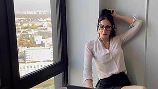 Whore secretary pays waiter with sex.