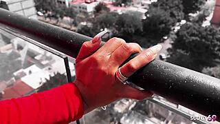 tanned latina model fucks old tourist on balcony without condom