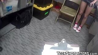 little shoplifting teen caught by two mall cops in office