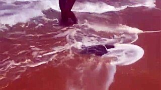 young 18+ african beauty flashes everything at the beach.