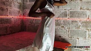 Ebony babe giving hot blow job while fingering tight pussy with vibrator