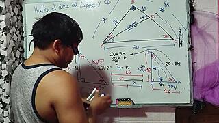 Teacher helps student calculate x in mathematical triangle.