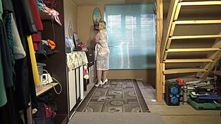 striptease of a juicy milf in beautiful lingerie and stockings