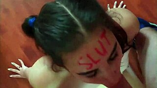 Is this slut sucking cock with lipstick, getting face fucked?