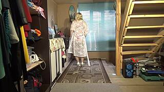 striptease of a juicy milf in beautiful lingerie and stockings