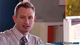 Petite babe performs a footjob.