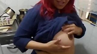 Why is this mature BBW wife licking in the kitchen