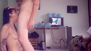 Pinning bitch against wall for throat fucking