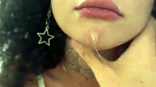 Watch me unleash my latina heat in first pov - sloppy deepthroat masturbation & cum on tits