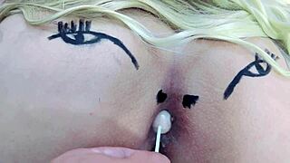 Pink Ass Spreads With Buttplug In Sheer Red