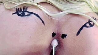 Pink Ass Spreads With Buttplug In Sheer Red