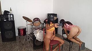 Short Horny Girl and Skinny Dark Ebony Tease in Dorm