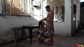 Babysitter in yard gets anal