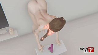 In Final Fantasy VII hentai, Aerith fucks a dildo