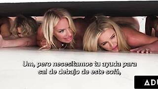 overwhelmed landlord enjoys passionate gangbang with five slutty milfs