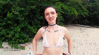 Alice Kink Strips Micro Bikini At Public Beach