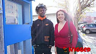 Lucia Bianco gives a quick titjob to a black guy.