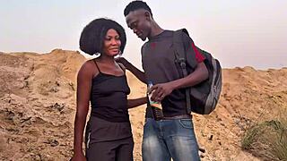 On deserted beach, she sat on his dick and groaned loudly