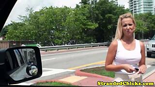 Real Hitchhiker Amateur Blows Driver's Knob In Car POV