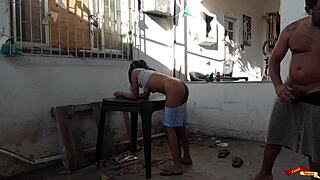 Babysitter in yard gets anal