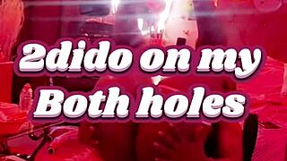 girl uses two dildos on wet holes